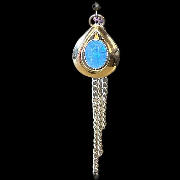 Vintage Dangle Earring Faux White Opal Gold Fringe - Picture 3 of 8